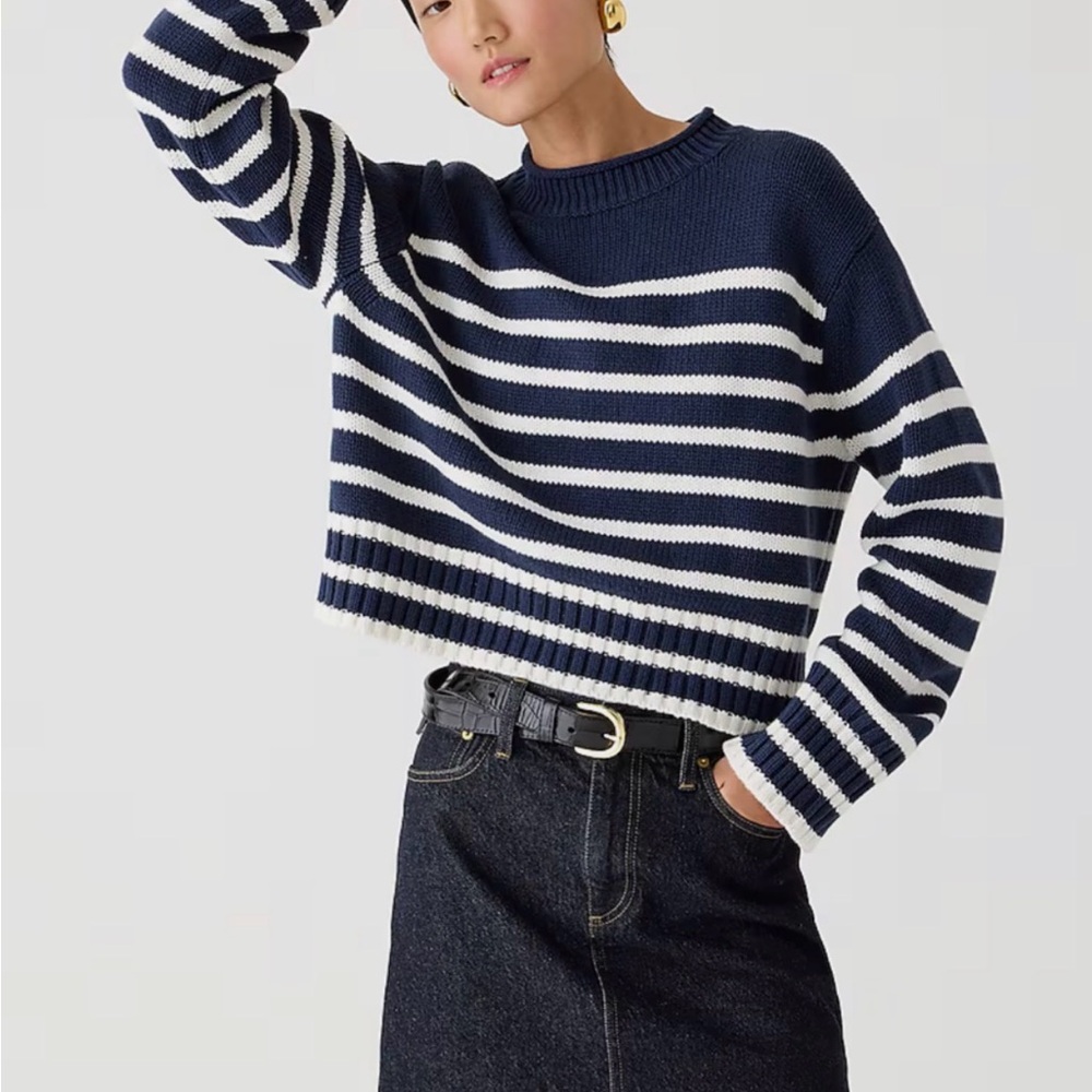 JCrew Rollneck trade sweater in stripe | Navy | XXS